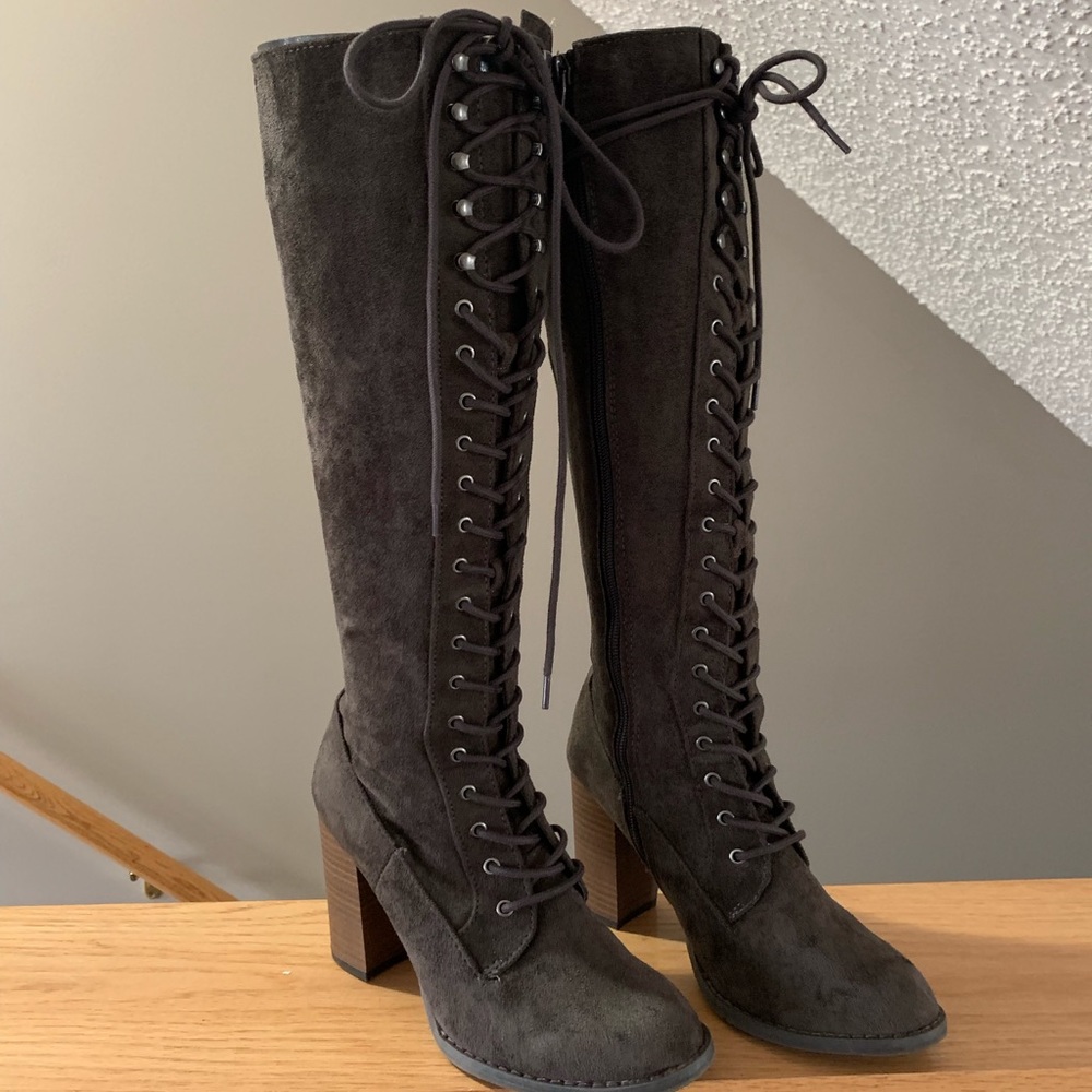 Grey Knee High Boots